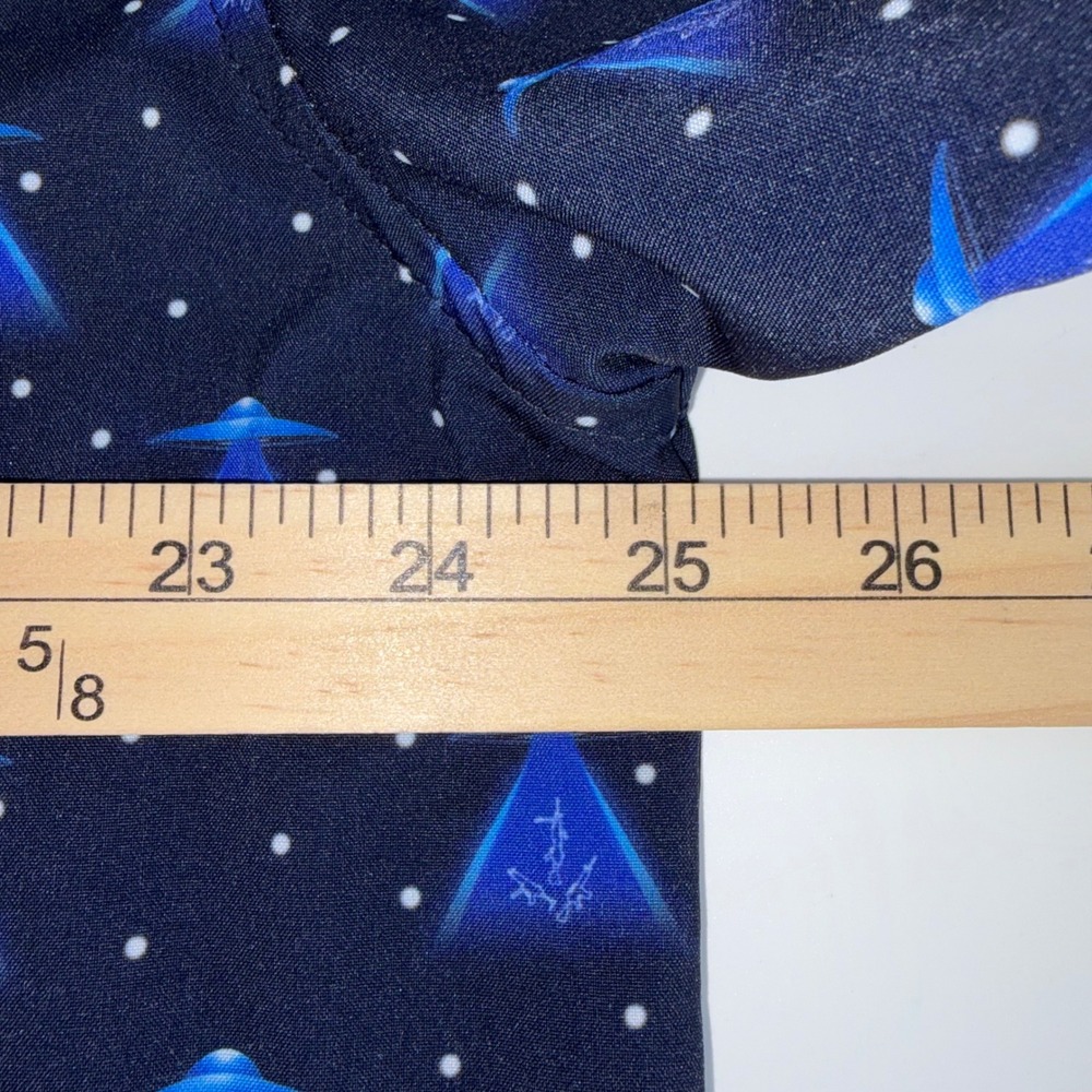 Retro Rifle Mens Navy UFO Abduction Alien Print Short Sleeve Button Up Shirt - Picture 6 of 7